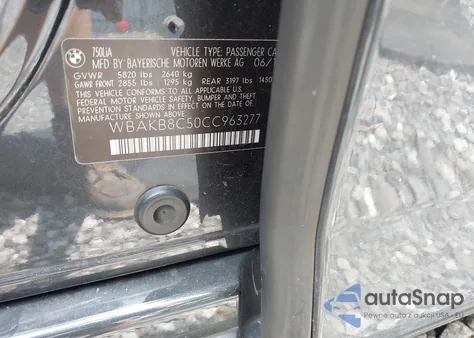 2012 BMW 750Li from USA, damaged, VIN WBAKB8C50CC963277